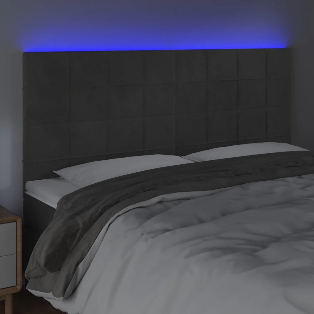 Testiera a LED GrigioScuro 200x5x118/128cm in Velluto 3122491