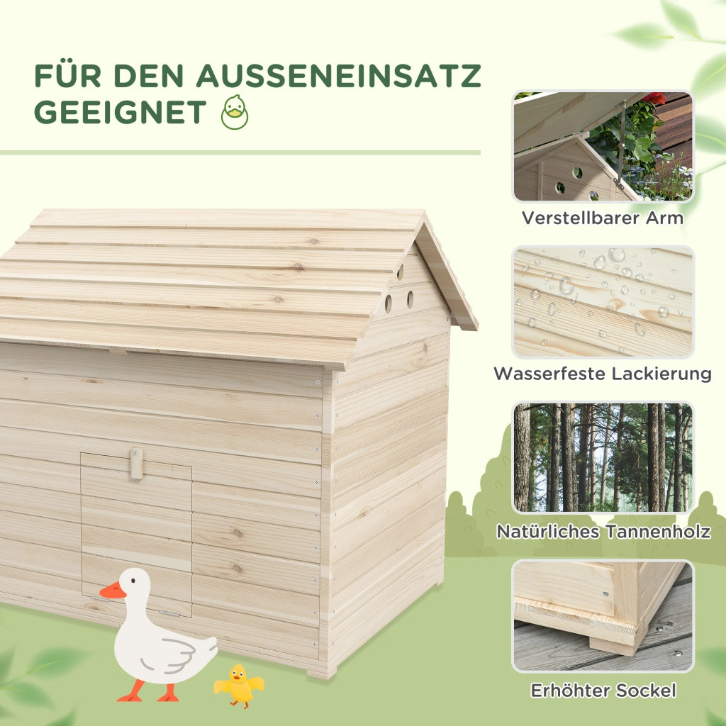 Casetta da giardino con tetto apribile e rampa sulla porta anteriore in legno di abete naturale