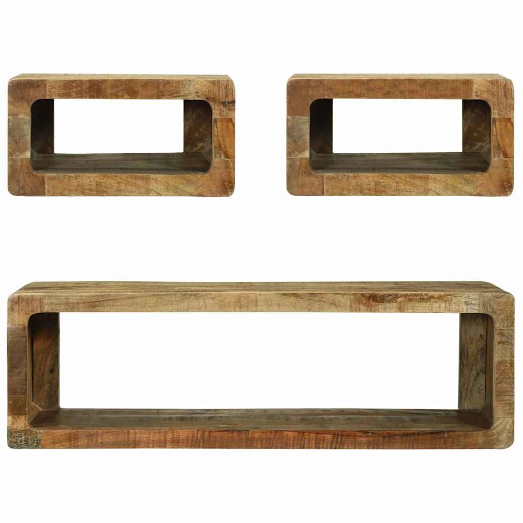 Set di 3 mobili TV modulari 100 x 30 x 32 cm con contenitore e ripiano stile contemporaneo realizzati in legno massello di mango marrone 02_0058074