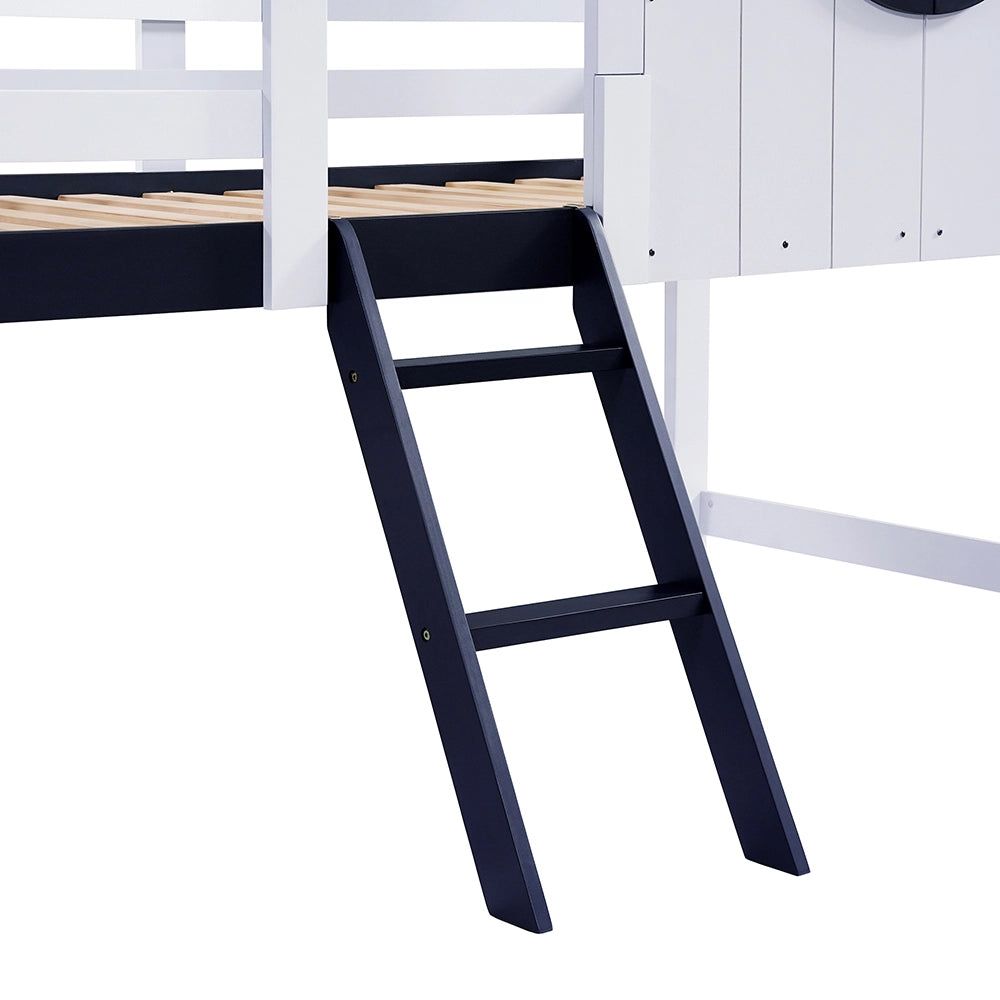 Letto a mezzanino - Xylo - 90x200 cm cassetti blu scuro
