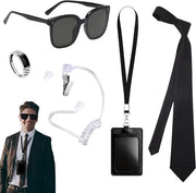 Set di accessori per agenti con occhiale da sole nera, cravatta, cappello e portacarta di identificazione per uomini e donne - Perfetto per feste di costume e eventi tematici