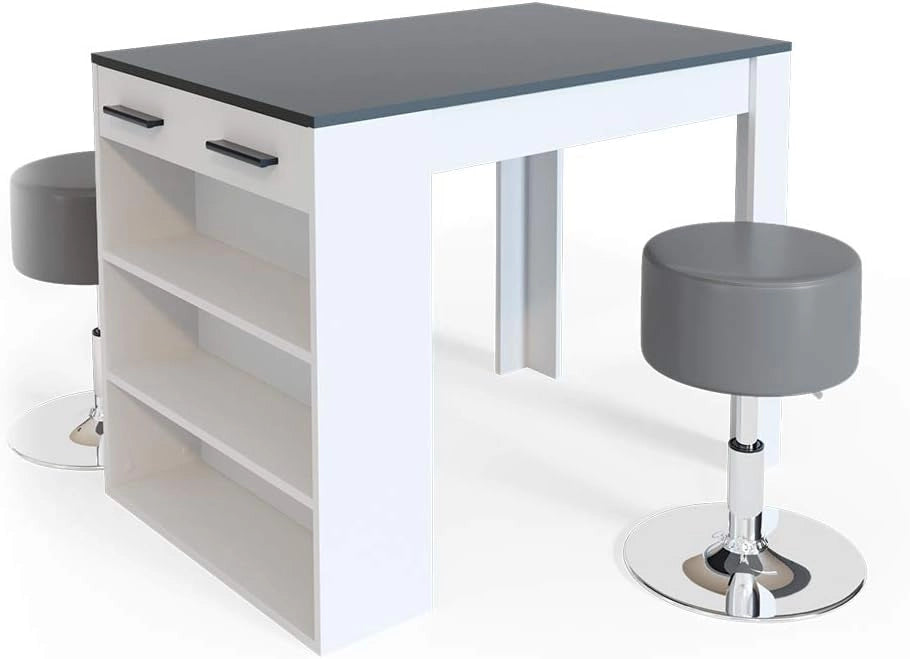 Set di tavoli da pranzo Repose, Antracite/bianco, 67 x 100 cm con 2 sgabelli, adatto come piano di lavoro o area di appoggio aggiuntiva
