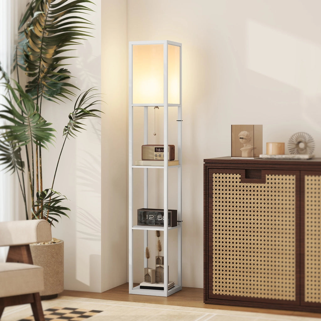 Tavolino da salotto con lampada e scaffali ¨C zephmum ¨C bianco