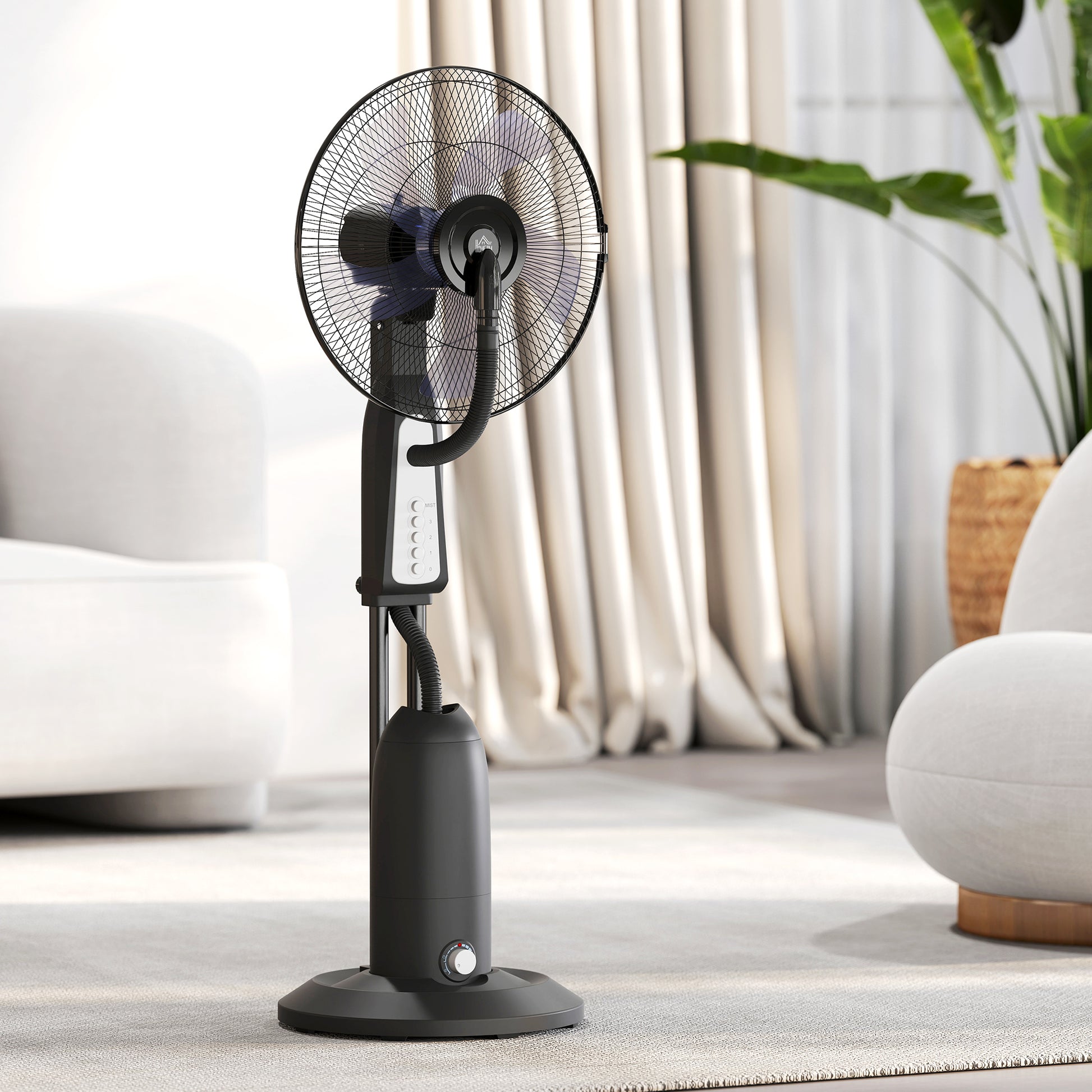 Ventilatore Nebulizzatore Regolabile a 3 Velocità con Oscillazione 75° in Metallo e Plastica Nero