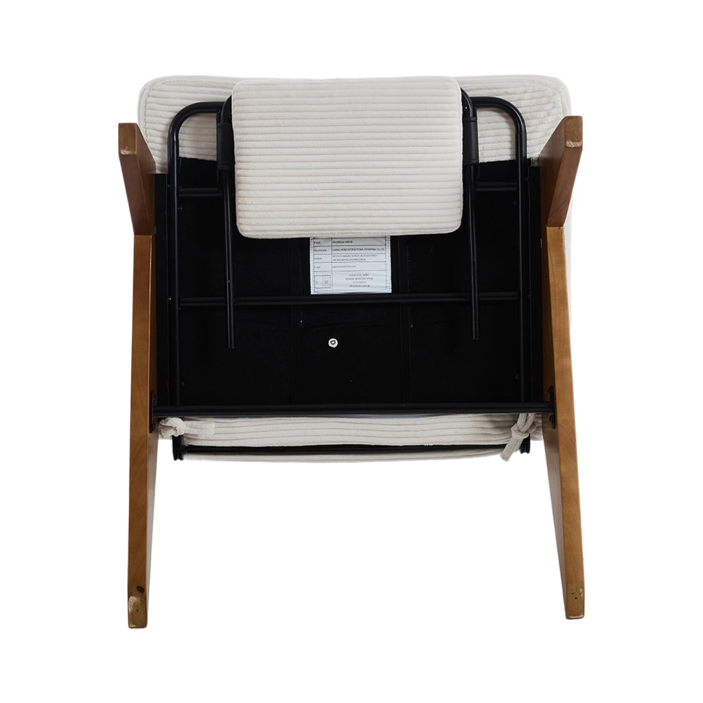 OKWISH Poltrona Relax con Schienale Regolabile, Poggiapiedi Integrato e Cuscino Lombare, Velluto a Coste, Beige