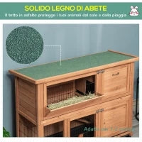 Conigliera in Legno a 2 Livelli con Ruote, Vassoio Estraibile e Rampa, 122x50x101cm