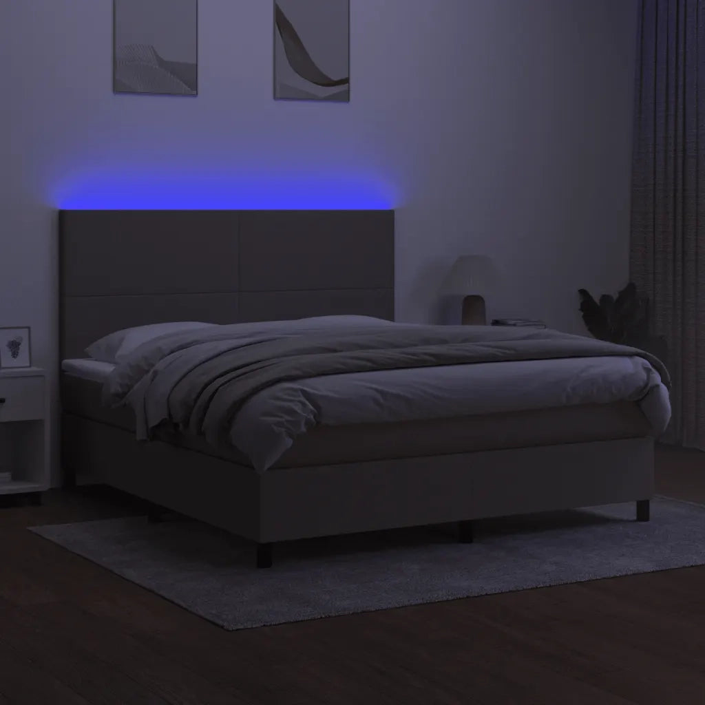 Letto a Molle con Materasso e LED Tortora 180x200 cm in Tessuto