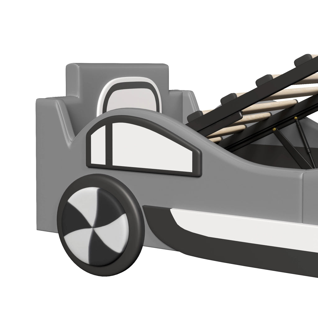 LETTO AUTO PER BAMBINI 90x200 cm Grigio con contenitore idraulico