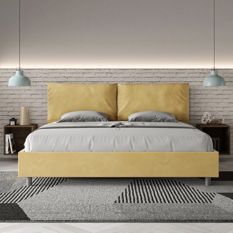 Letto imbottito Matrimoniale 190x190 cm Large - Senza rete,Microfibra,Ocra