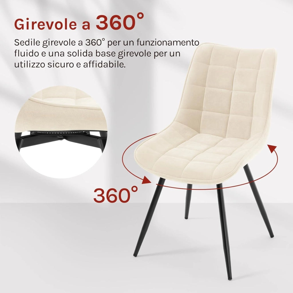 Sedie da Pranzo Girevole Set di 4, Sedie da Cucina, con Sedile Imbottito, Schienale Alto, Gambe in Metallo, Tessuto in Velluto, Beige EZS87be-4
