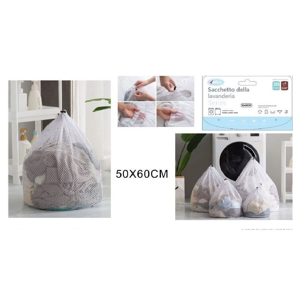 Trade Shop - Sacchetto Lavanderia Bucato Borsa A Rete Biancheria 50x60 Cm Con Coulisse 58140 -