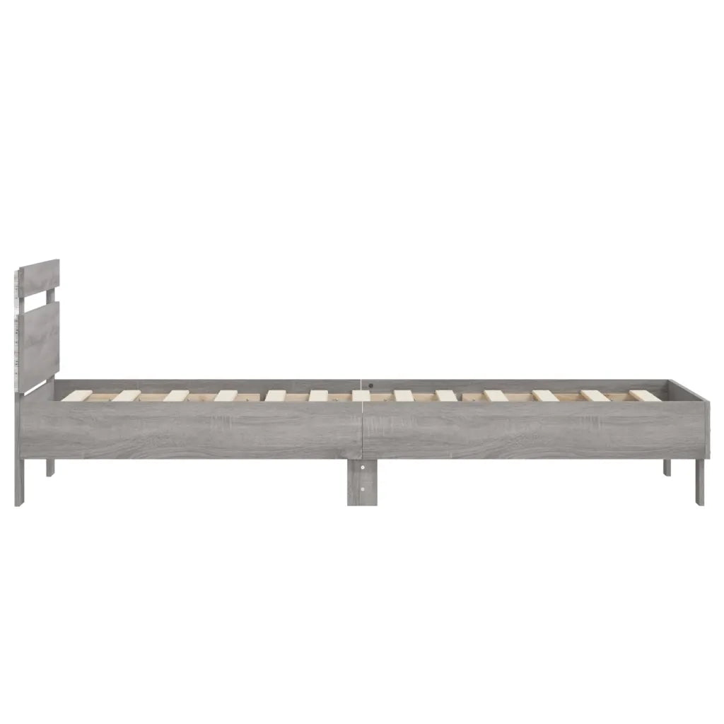 Giroletto con Testiera e LED-Struttura letto con testiera Grigio Sonoma 90x190 cm