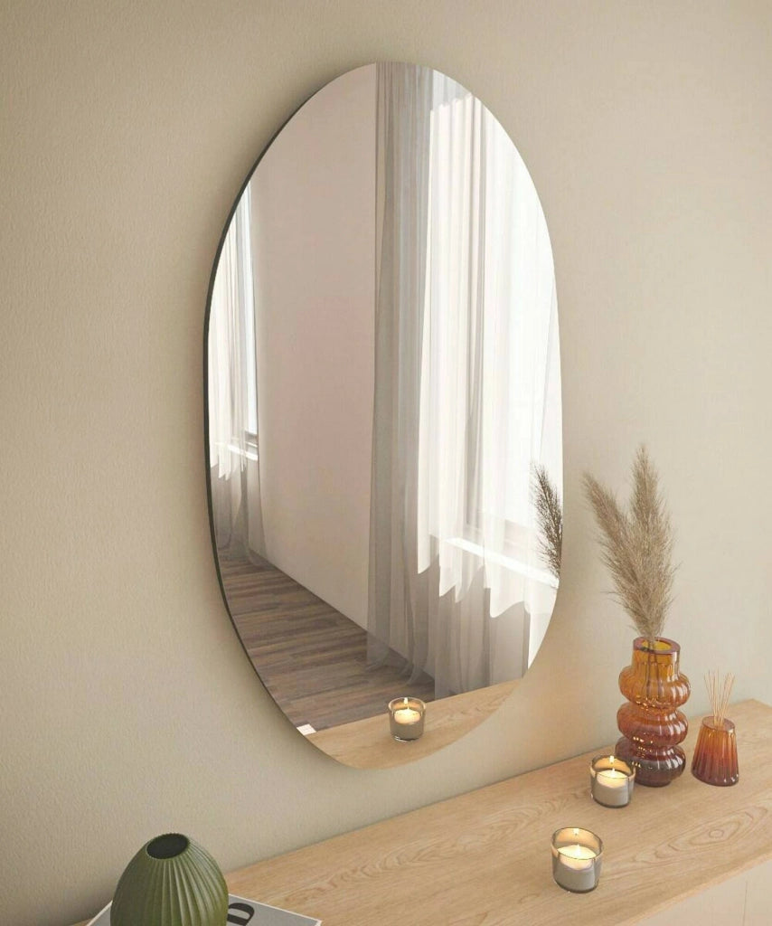 Specchio Nerina, Specchiera, Articolo d'arredo a muro, Decorazione con specchio, 52x2h89 cm, Nero