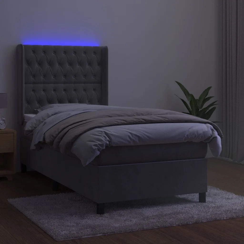 Letto a Molle Materasso e LED Grigio Chiaro 100x200 cm Velluto 3139727