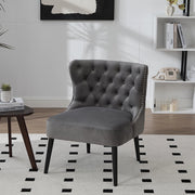 Poltrona singola in velluto con bottoni - Xylo - design moderno senza braccioli, borchia chiodata, piedi in legno