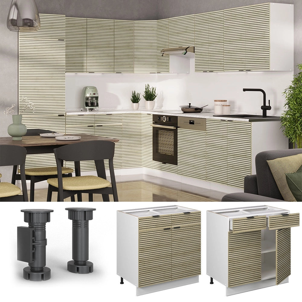 Mobiletto base per cucina Fame-Line Pannello in quercia/Bianco 80 cm senza piano di lavoro Vicco