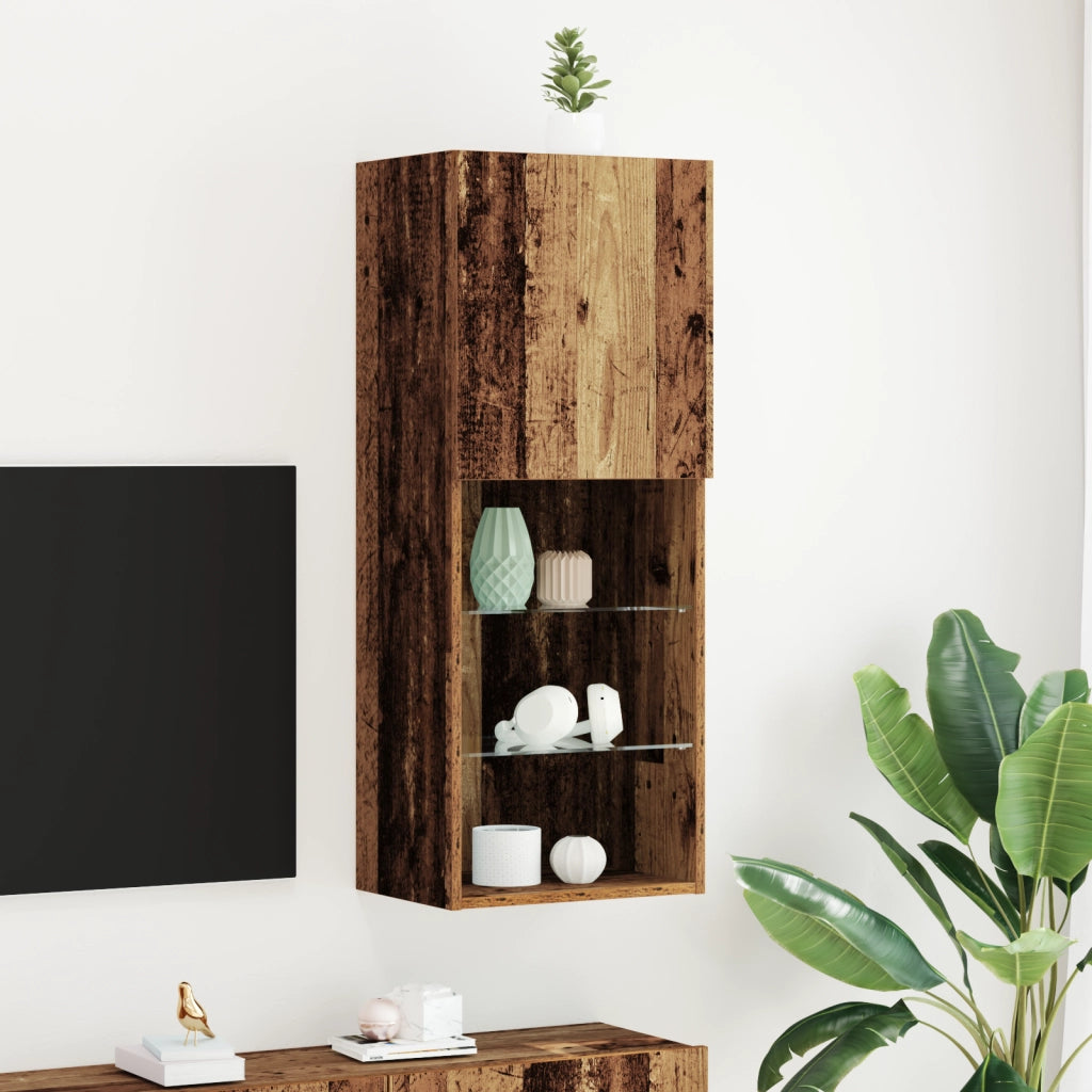 Mobile TV  con luci LED in legno invecchiato 40,5x30x102 cm