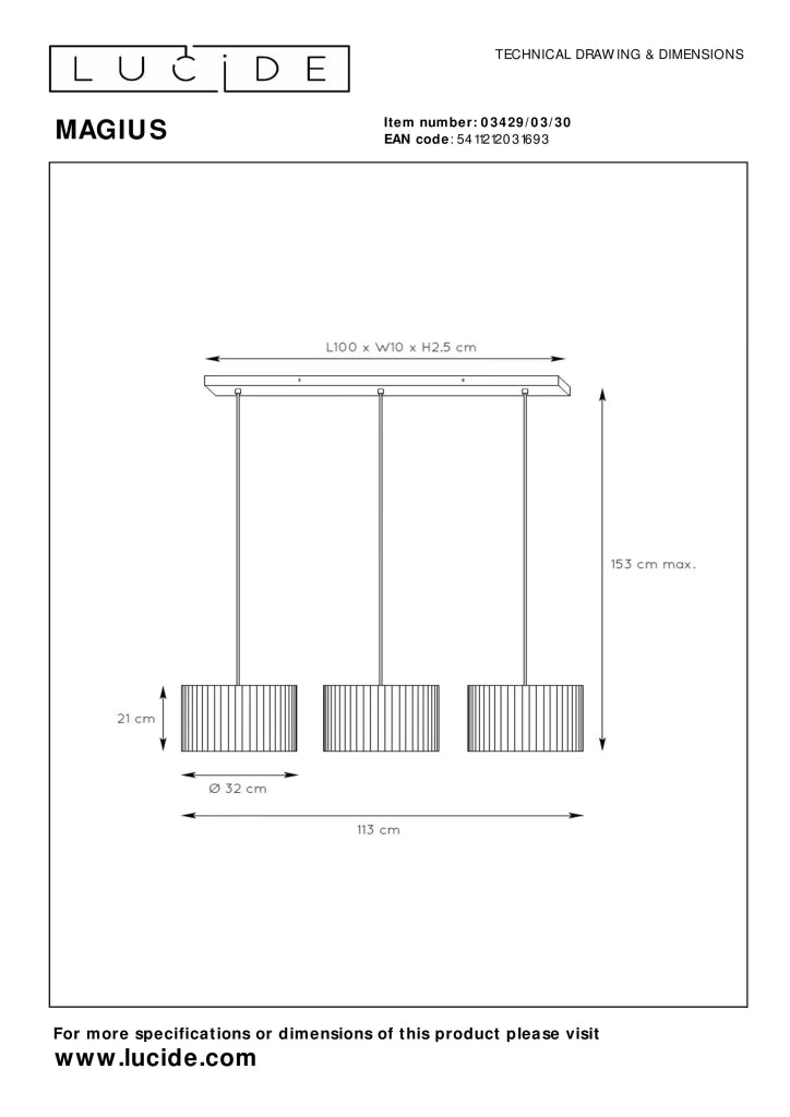 Lampada a sospensione rattan MAGIUS 3xE27 scandinava Lucide
