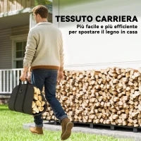 Legnaia da 0.8m³ Regolabile con Telo Impermeabile e Catene in Acciaio, 235x31x116 cm, Nero