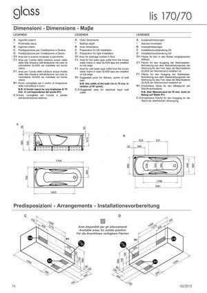 Vasca rettangolare senza idromassaggio con pannello - Glass 1989 - Misura: 80 x 180 x 40 cm