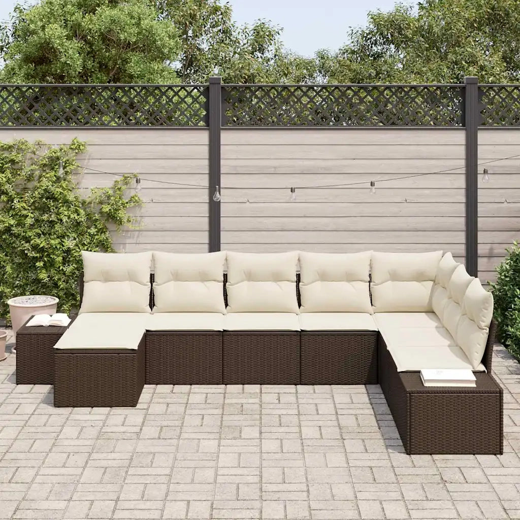 Set Divano da Giardino 8 pcs Marrone e Crema polyrattan 3355847