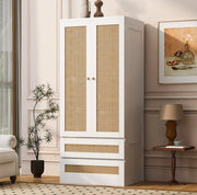 Armadio 70x55x170 cm bianco in legno e MDF, 2 ante e 2 cassetti