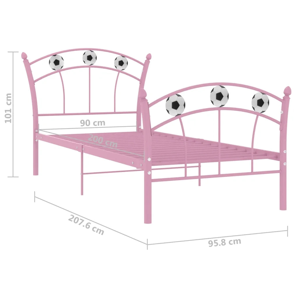 Letto singolo | Letto per adulti | Giroletto con Motivo Calcio in Metallo Rosa 90x200 cm