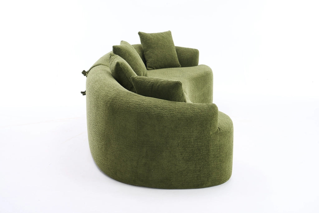 Divano 4 posti curvo in chenille con design lussuoso, morbido e senza montaggio, facile da spostare, verde
