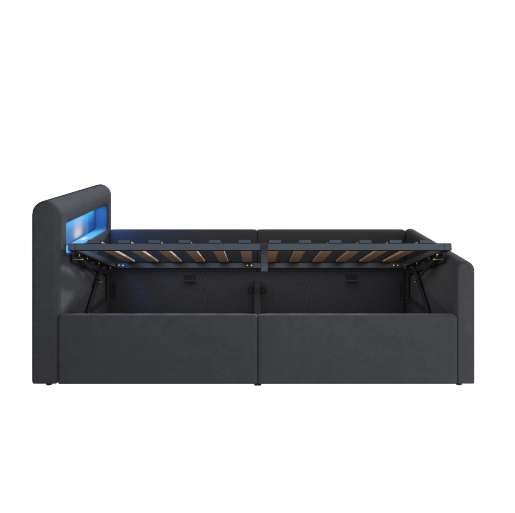 Letto imbottito per bambini 90x200 cm con LED, USB e contenitore in velluto grigio