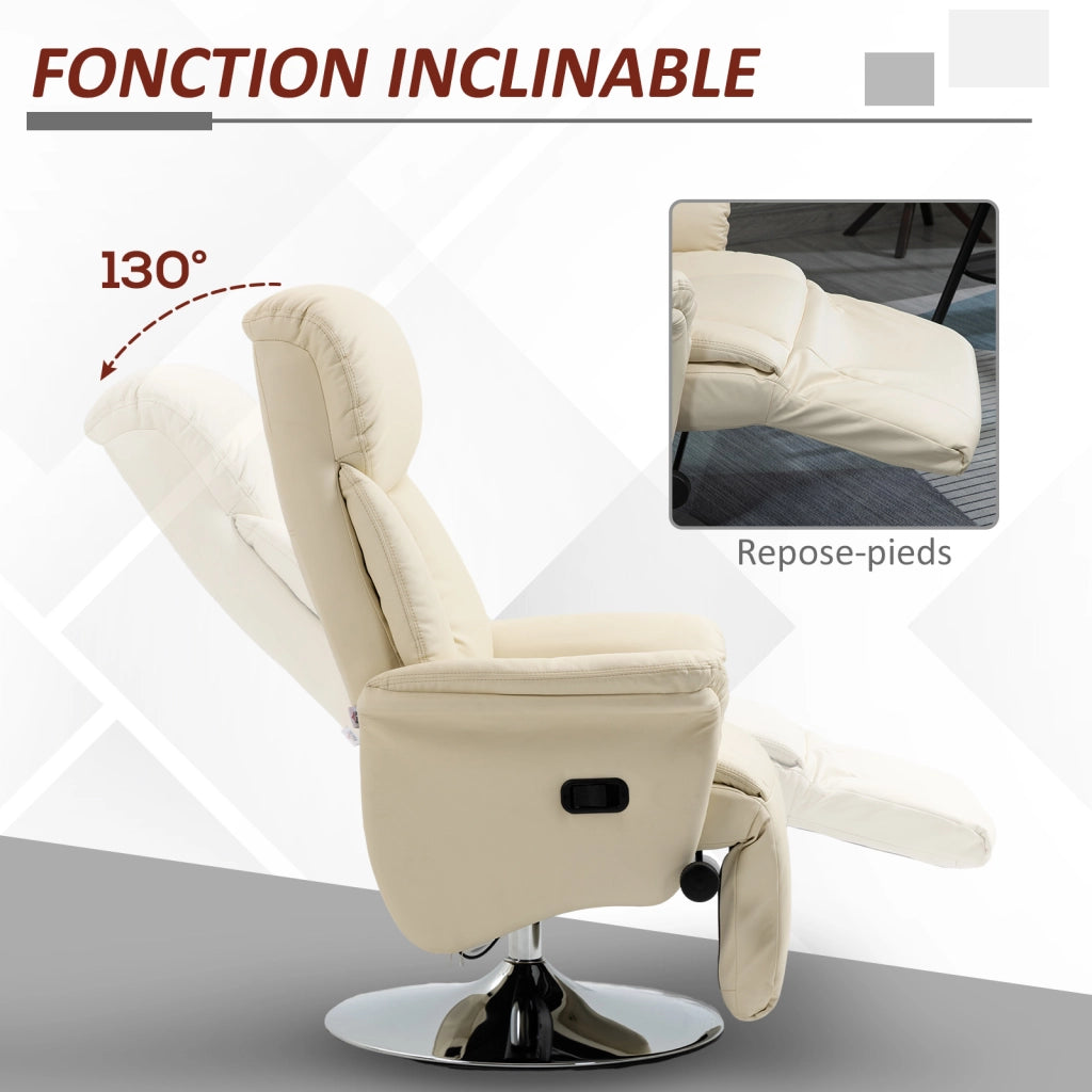 Poltrona Relax Reclinabile Girevole con Poggiapiedi ¨C zephmum ¨C Crema