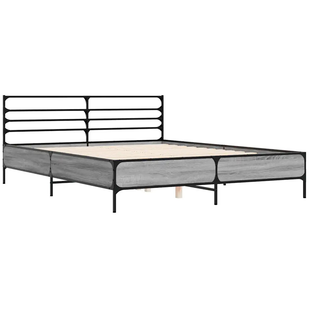Letto matrimoniale | Letto per adulti | Giroletto Grigio Sonoma 150x200 cm in Legno Multistrato Metallo