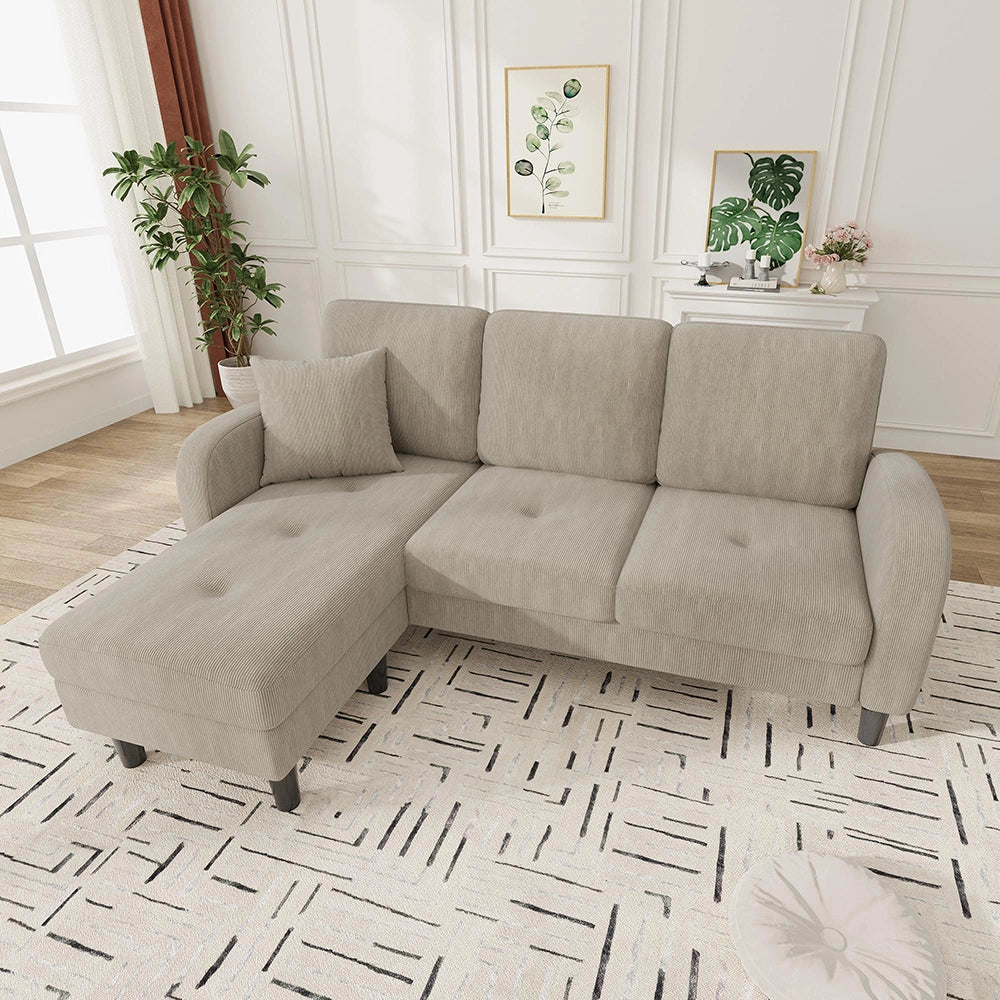 Canap¨¦ angolare L con chaise longue - Xylo - 166x118x77 cm - Tessuto velluto coste design modulare