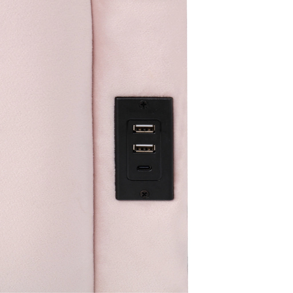 Divano letto contenitore 90x200 cm con USB e USB C; velluto rosa