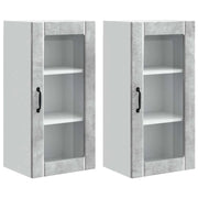 Pensile da cucina | Mobile in vetro da parete PORTO 2 pz Grigio cemento