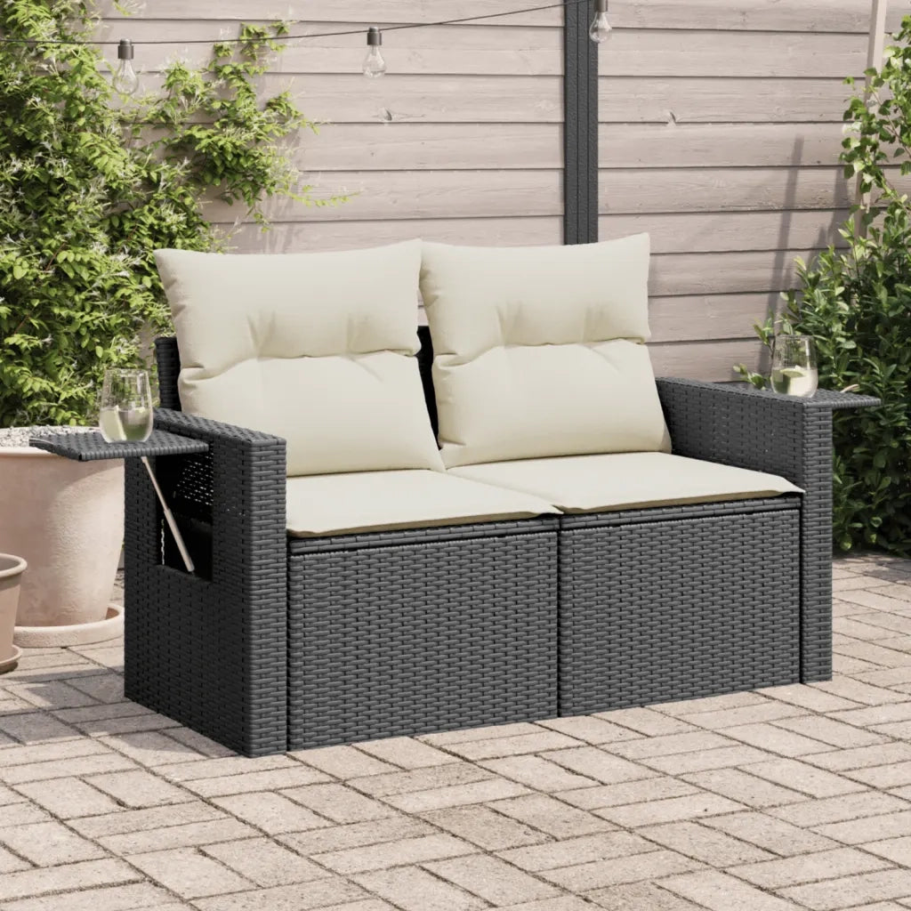Divano da Giardino con Cuscini a 2 Posti-Sofa da Giardino-Divano da esterno Nero in Polyrattan 596820
