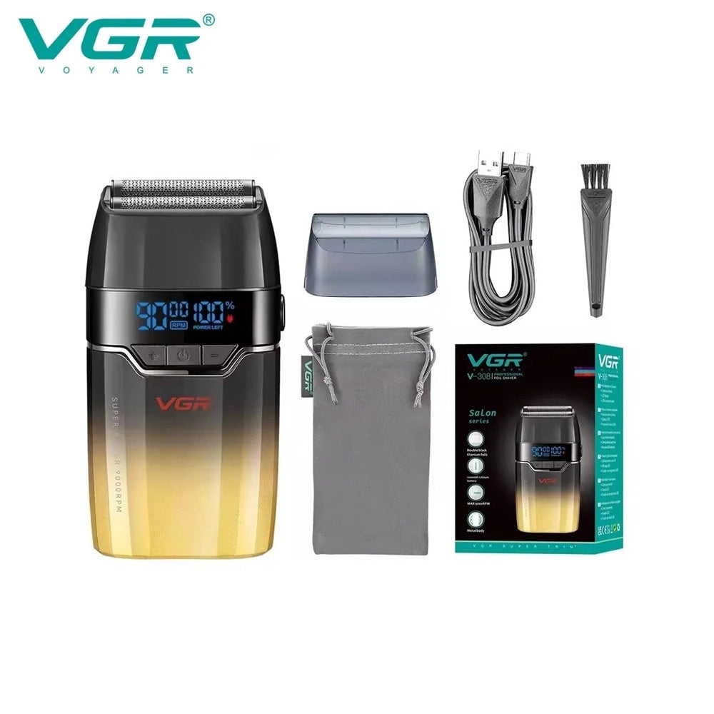 Trade Shop - Tagliacapelli Professionale Foil Shaver Vgr V-308 – Rasoio A Lamina Barber - Oro