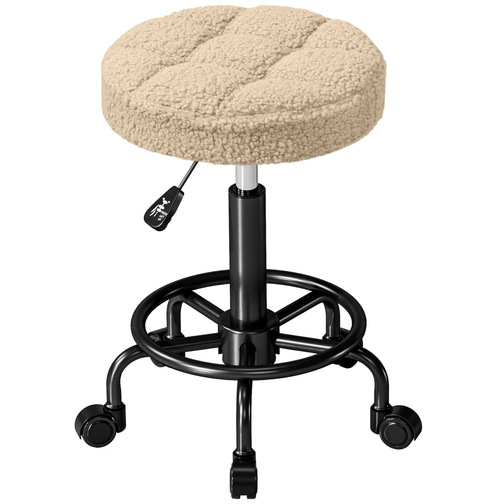 Sgabello Girevole Rotondo con Ruote Altezza Regolabile ¨C Minimal ¨C Marrone Tessuto 50-66 cm