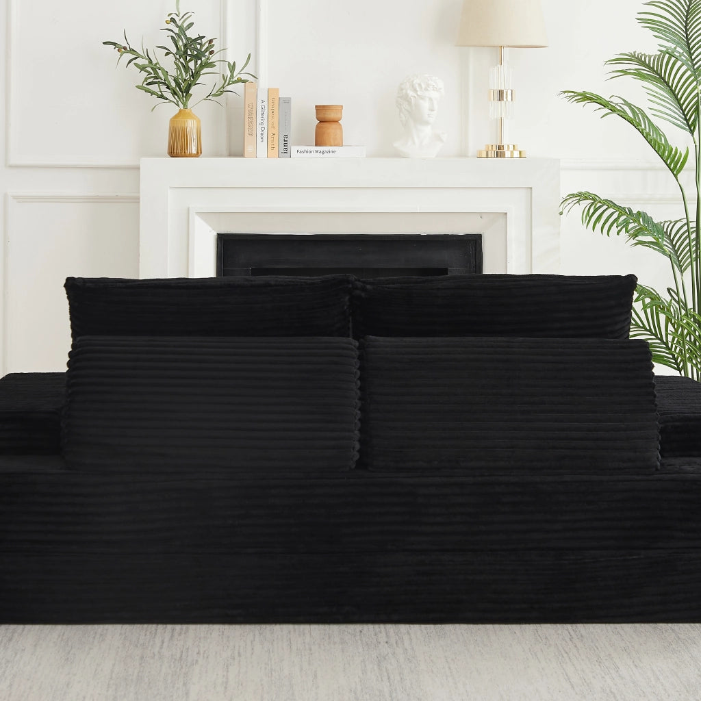 Divano modulare in velluto a coste nero 211;5 cm con schienali triangolari mobili