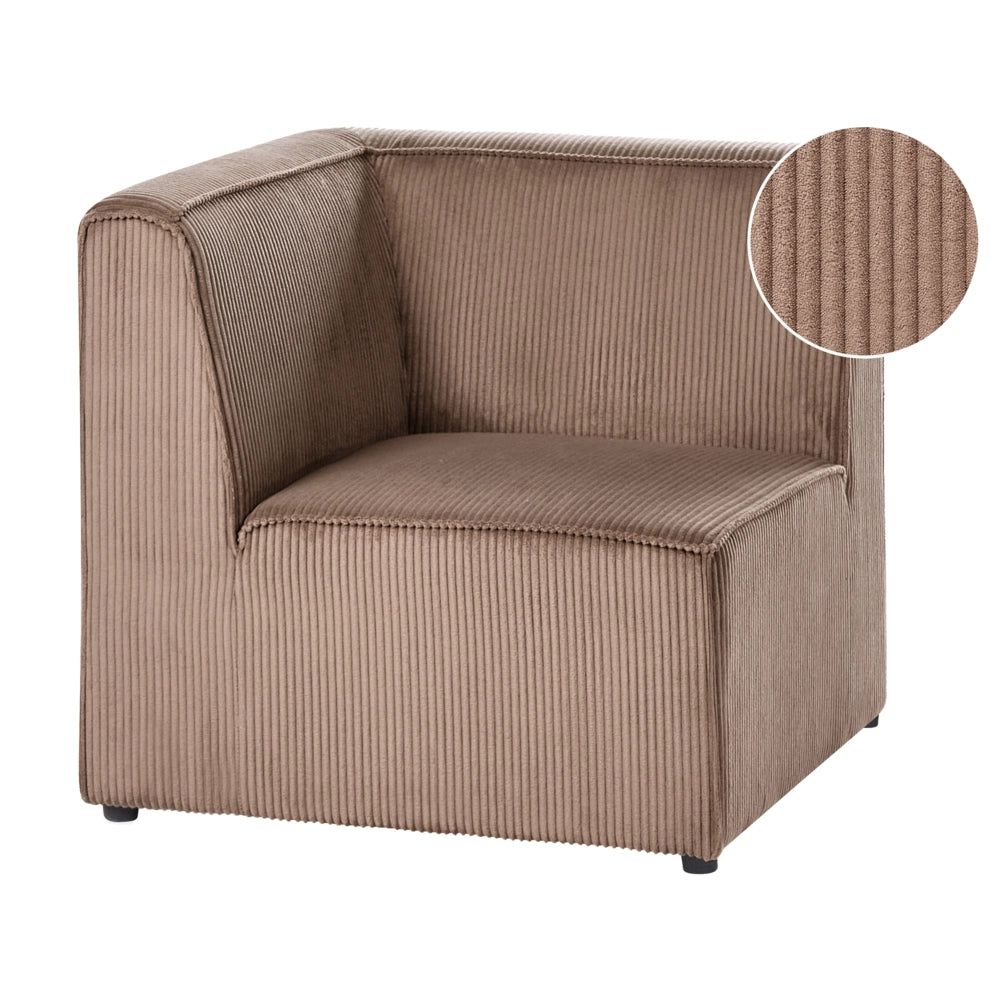 Modulo divano a 1 posto in velluto a coste sabbia beige con sezione angolare stile moderno lato sinistro