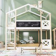 Letto a castello bianco con funzione lavagna in legno massello di pino 90x200 cm