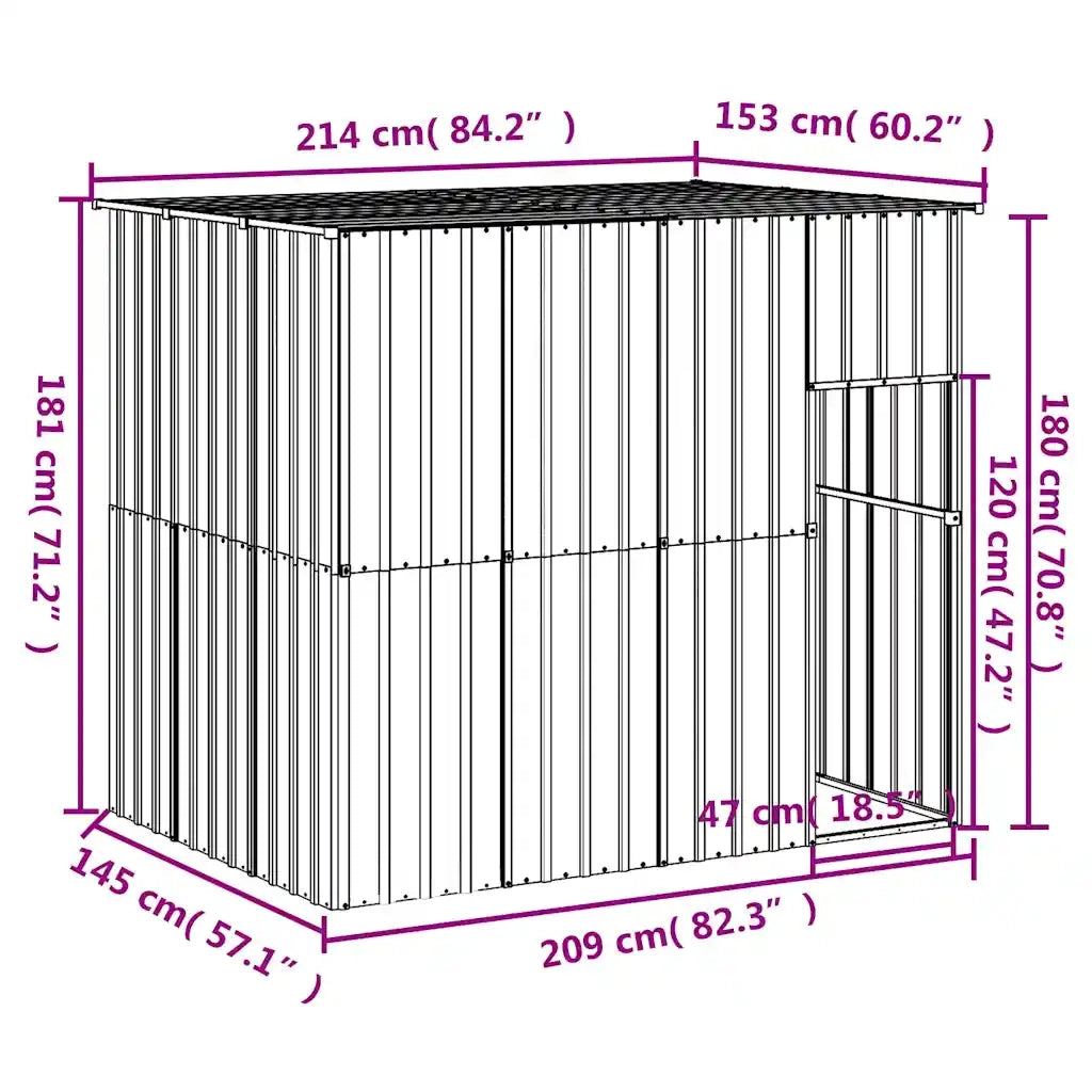 Casetta Cani con Tetto Antracite 214x153x181 cm Acciaio Zincato 172371