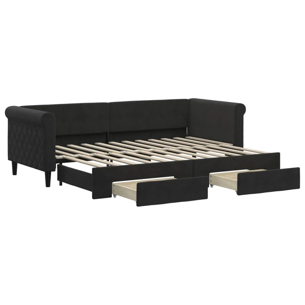 Divano Letto Estraibile con Cassetti Nero 80x200 cm in Vellutocod mxl 130623