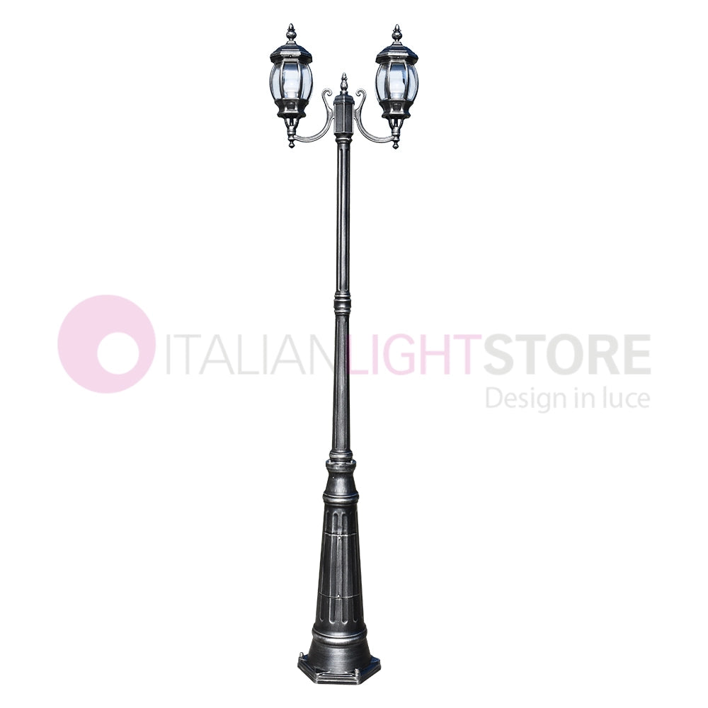 ENEA Lampione a 2 luci h.242 in Alluminio per Esterno Viale Giardino NERO-ARGENTO