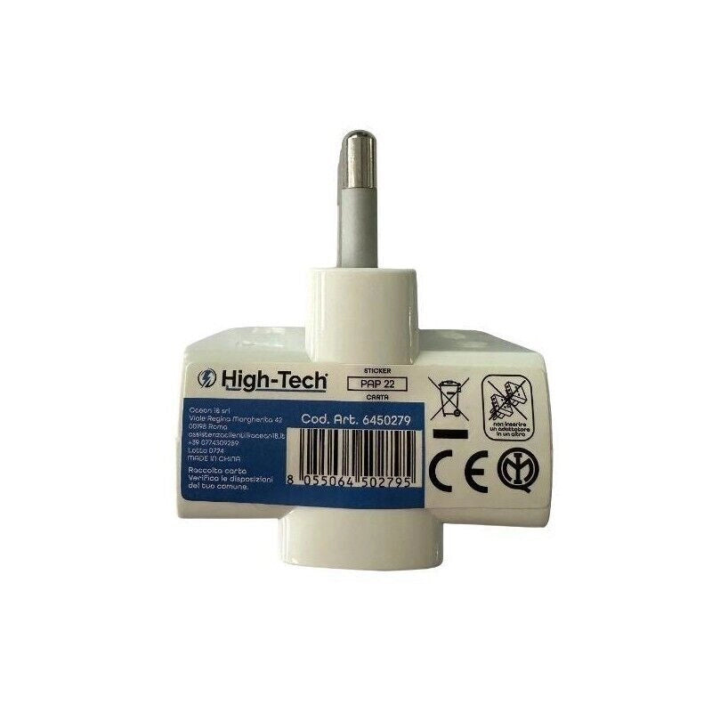 HIGH-TECH ADATTATORE TRIPLO BIV. SPINA GRANDE SPINA S11 16A 2P+T - 3 PRESA BIPASSO P17/11 16A 2P+T BIANCO