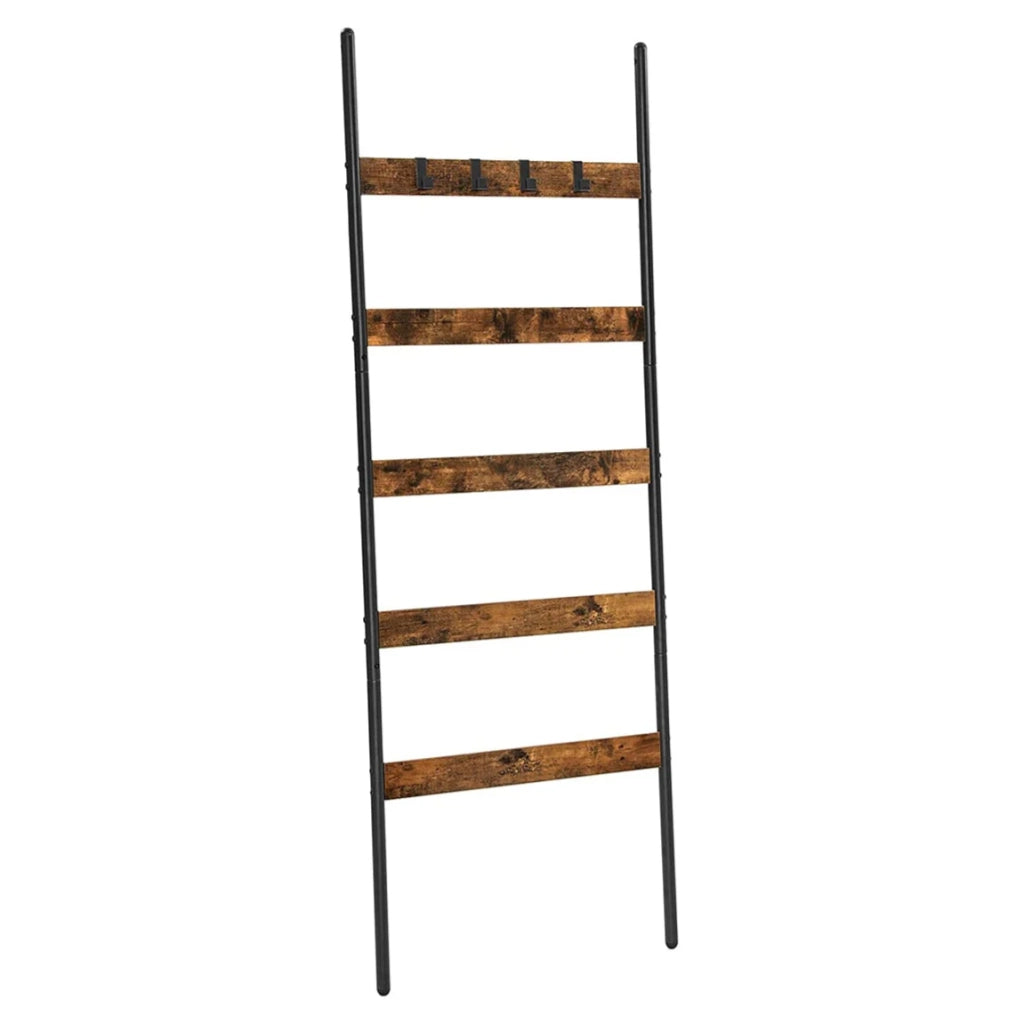 Portasciugamani a scala angolata a 5 ripiani larghezza 65 cm struttura in acciaio per coperte asciugamani sciarpe stile industriale marrone rustico e nero 12_0005747