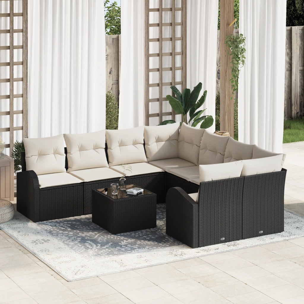 Set da giardino con cuscini a 9 pezzi  Rattan Polyrattan Neri