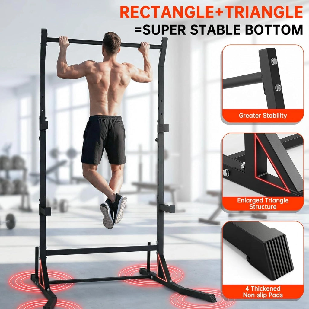 Power Cage Squat Rack - Rack di potenza multifunzionale per asta di casa, palestra, gancio a J regolabile e barre di sicurezza per trazioni con bilanciere