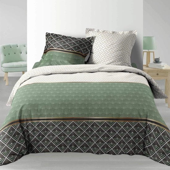 Set da letto a tre pezzi con disegno a percale - 240 x 220 cm - verde Believe - alta qualità copertina da letto in cotone 240 x 220 cm