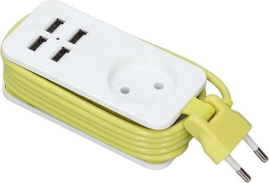 Adattatore di corrente per viaggi 1200W 10A con presa di corrente protetta EU e contenitore di rete con 4 porte USB - Viaggi, crociera, nave da crociera, ufficio, smartphone, tablet 250V