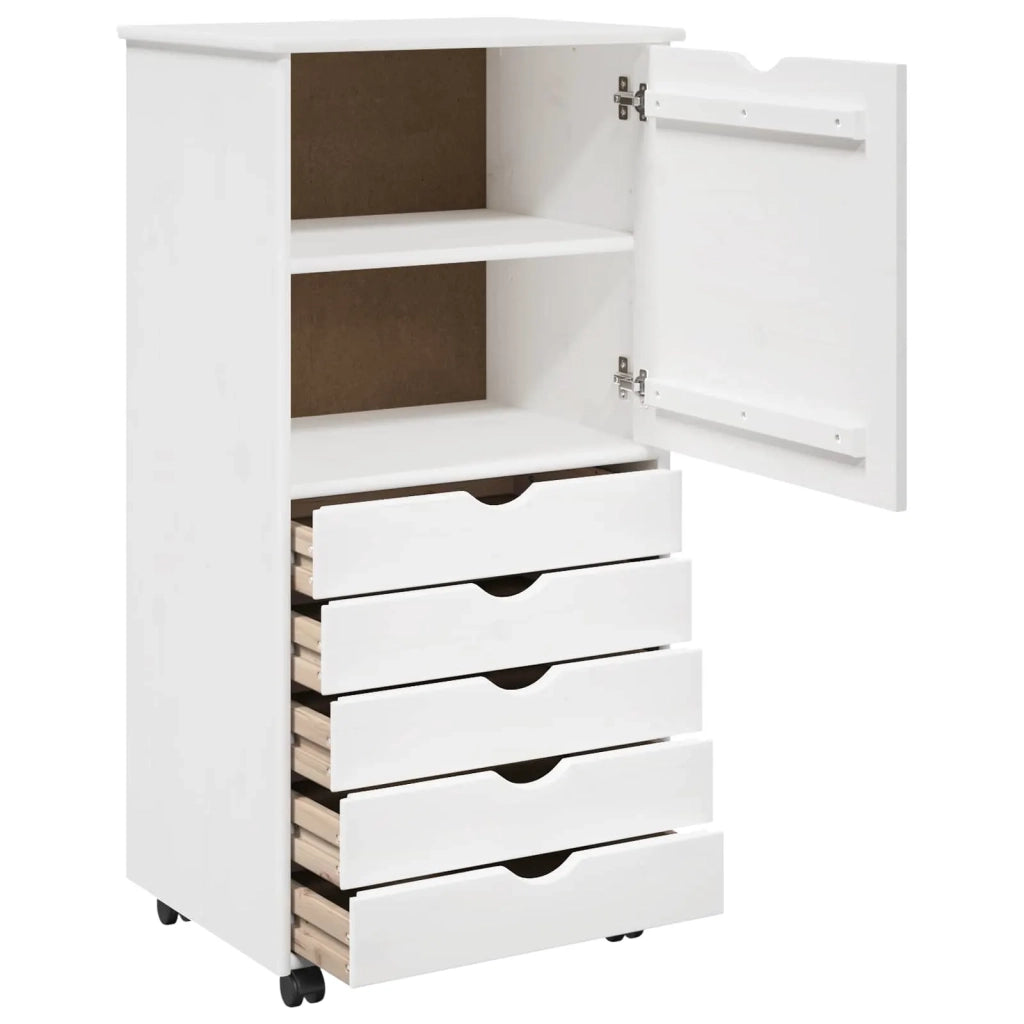 Mobile con Ruote Bianco 53 x 39 x 103 cm Legno di Pino Massello 42028369